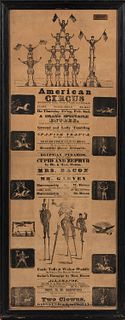 "American Circus" Broadside, Applegate, printer, 261 Hudson Street, New York, 19th century, the circus located at Richmond Hill, corner