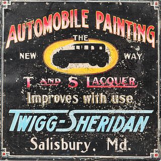 Painted Sheet Metal "Automobile Painting" Sign, c. 1920-30, affixed to a wooden stretcher, (some stable paint loss), 24 x 24 in.