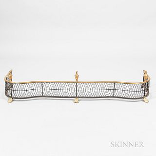 Brass and Wire Firescreen, England or America, early 19th century, the serpentine form with brass urn finials, rail, and paw feet, ht.