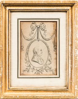 American School, Late 18th Century, Profile Portrait Bust, Possibly Benjamin Franklin, Unsigned., Condition: Paper toned, apparent acid