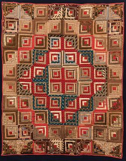 Log Cabin Crib Quilt, America, c. 1870, (losses, fraying), 38 x 30 in., mounted.