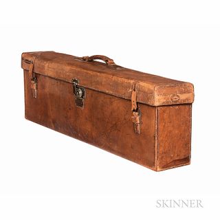 English Leather Violin Case, Finnigan, c. 1900, branded FINNIGAN/MAKER/MANCHESTER, ht. 9 1/2, wd. 30 3/4, dp. 5 1/2 in.Provenance: The