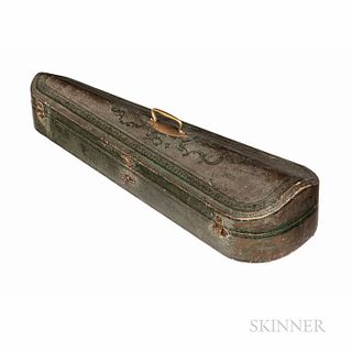 French Leather-bound Violin Case, Probably Gainier Debouche, the green leather exterior embossed with acanthus leaf and lyre motif, the