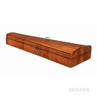 Georgian Sycamore Veneer Dart Violin Case, the interior lined with hand painted wallpaper, approximate length of back 360 mm, ht. 5, wd