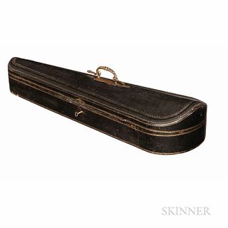 French Leather-bound Violin Case, Probably Gainier Debouche, the black leather exterior gilt-embossed with floral motif, the snake-form
