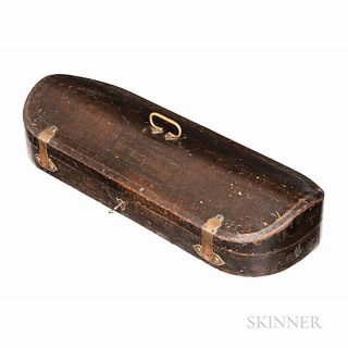 French Brass-mounted Double Violin Case, Gainier Debouche, c. 1820, the leather exterior gilt-embossed with floral motif, the lid embos