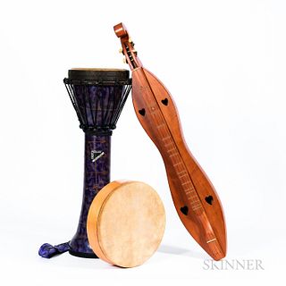 Folkcraft Mountain Dulcimer and Two Hand Drums, including Remo Klong Yaw, and unmarked frame drum.