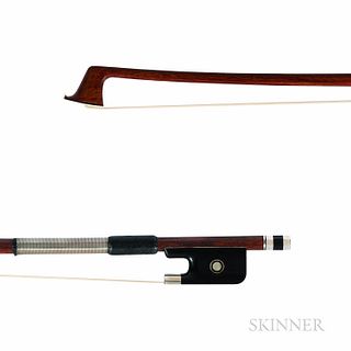 French Silver-mounted Viola Bow, Daber Workshop, the octagonal stick stamped NICOLAS DELAUNE, weight 69.5 grams.