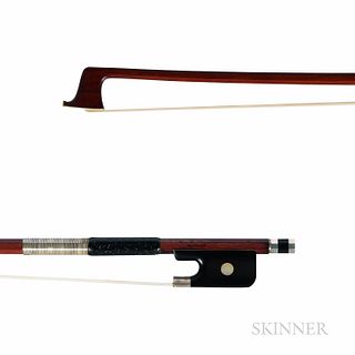 Silver-mounted Viola Bow, the octagonal stick stamped SCHICKER and GERMANY, weight 68.2 grams.Provenance: The collection of Jerry Weene