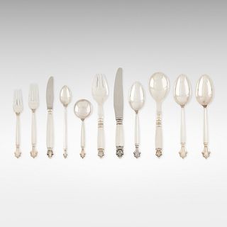 Johan Rohde Georg Jensen, Acanthus flatware service with fitted canteen