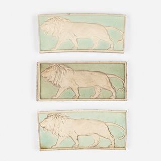 Hartford Faience, attribution, lion tiles, collection of three
