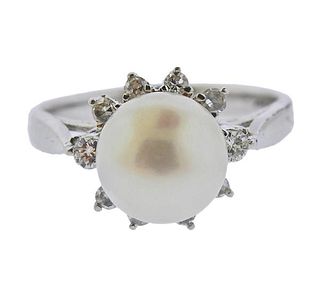 18k Gold Pearl Diamond Ring 