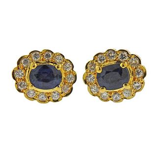 14K Gold Diamond Sapphire Stud Earrings