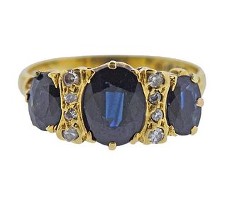 Antique English 18K Gold Diamond Sapphire Ring
