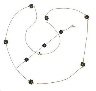 18K Gold Onyx Station Necklace Bracelet Set