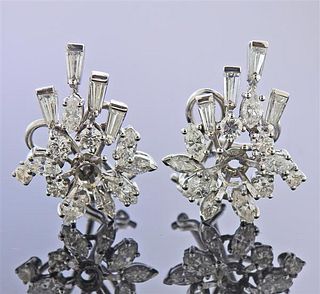 Mid Century 18k Gold Diamond Cluster Earrings 