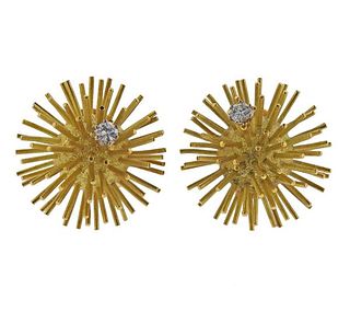 18k Gold Diamond Sea Urchin Earrings 