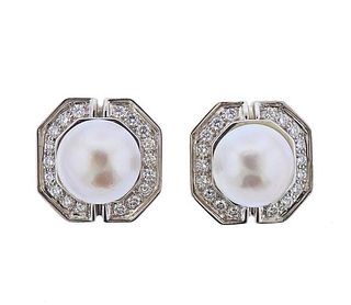 18k Gold Diamond Mabe Pearl Earrings