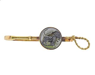 Antique 14k Gold Reverse Painting Tie Bar Clip