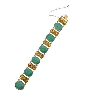 18k Gold Green Stone Cabochon Bracelet