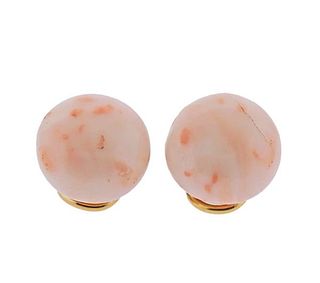Antique 18k Gold Coral Button Earrings