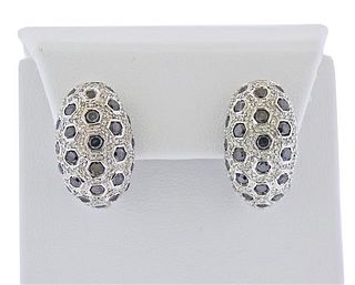 18k Gold 4cts Black White Diamond Half Hoop Earrings