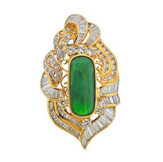 18k Gold Diamond Jade Pendant Brooch Pin