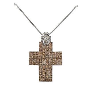 18k Gold Fancy Diamond Cross Pendant Necklace