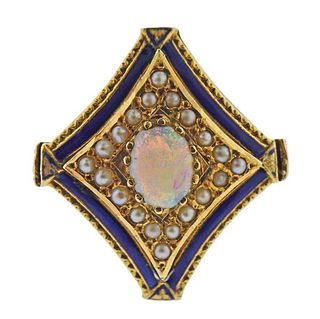 Antique 14K Gold Opal Pearl Enamel Ring