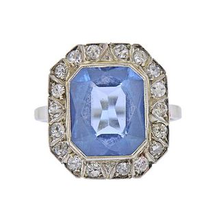 18k Gold Diamond Blue Stone Ring