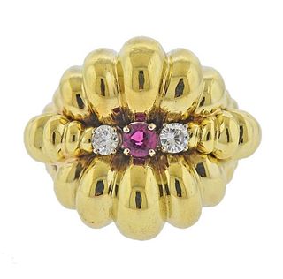 Tiffany &amp; Co 18k Gold Diamond Ruby Dome Ring