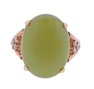 18K Gold Diamond Green Stone Ring