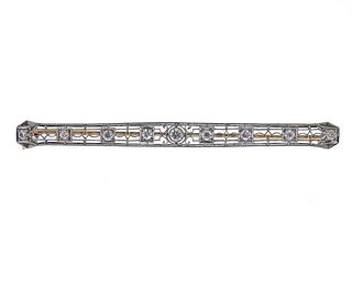 Art Deco 14k Gold Diamond Bar Brooch Pin 