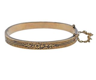 Antique Victorian 18k Gold Enamel Bangle Bracelet 
