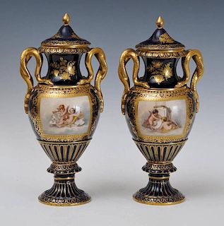 Pair of Meissen Decorated Urns