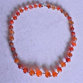 Carnelian Bead Crystal Necklace 