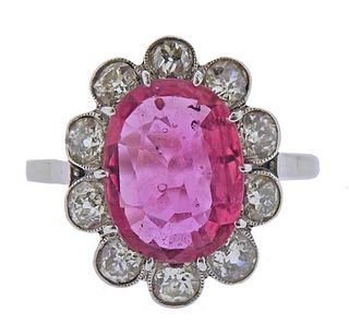 Antique 14k Gold Diamond 2.65ct Pink Sapphire Ring 