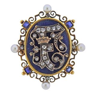 Antique 18k Gold Silver Pearl Diamond Pendant Brooch 