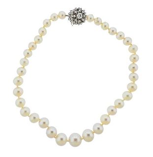 14K Gold Diamond South Sea Pearl Necklace 