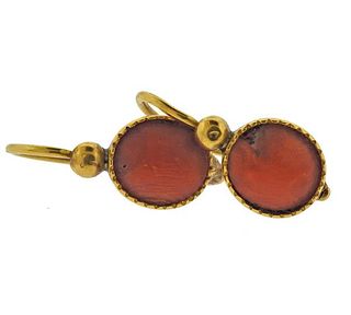 Antique Victorian 14K Gold Coral Earrings 