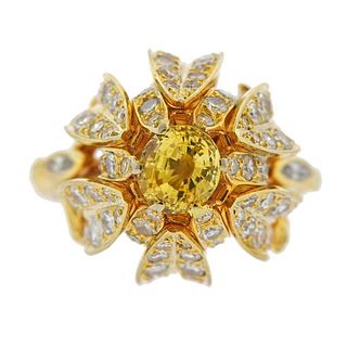 14k Gold Diamond Yellow Sapphire Cocktail Ring