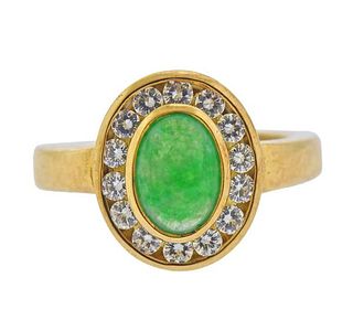 18K Gold Diamond Jade Ring