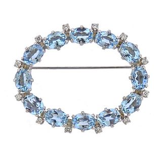 Tiffany &amp; Co 14K Gold Diamond Aquamarine 8.00ctw Brooch Pin