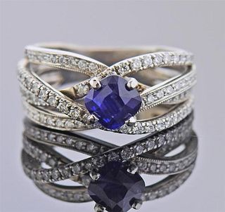 18K Gold Diamond Sapphire Crossover Ring