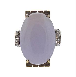 Retro 14K Gold Diamond Lavender Jade Ring