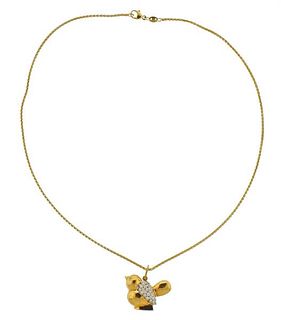 18K Gold Diamond Bird Pendant Necklace