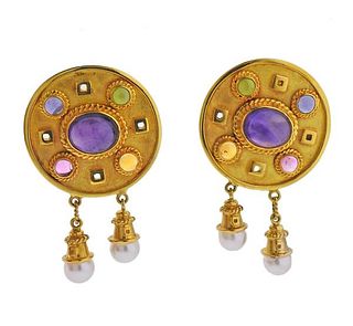 Maz 14K Gold Multi Color Gemstone Pearl Earrings