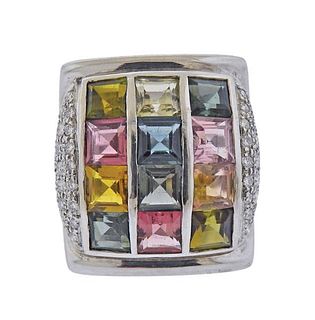 18K Gold Diamond Multi Gemstone Ring