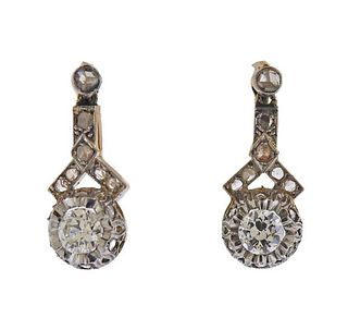 Mid Century 18K Gold Platinum Diamond Earrings