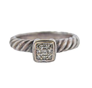 David Yurman Silver 18K Gold Diamond Ring